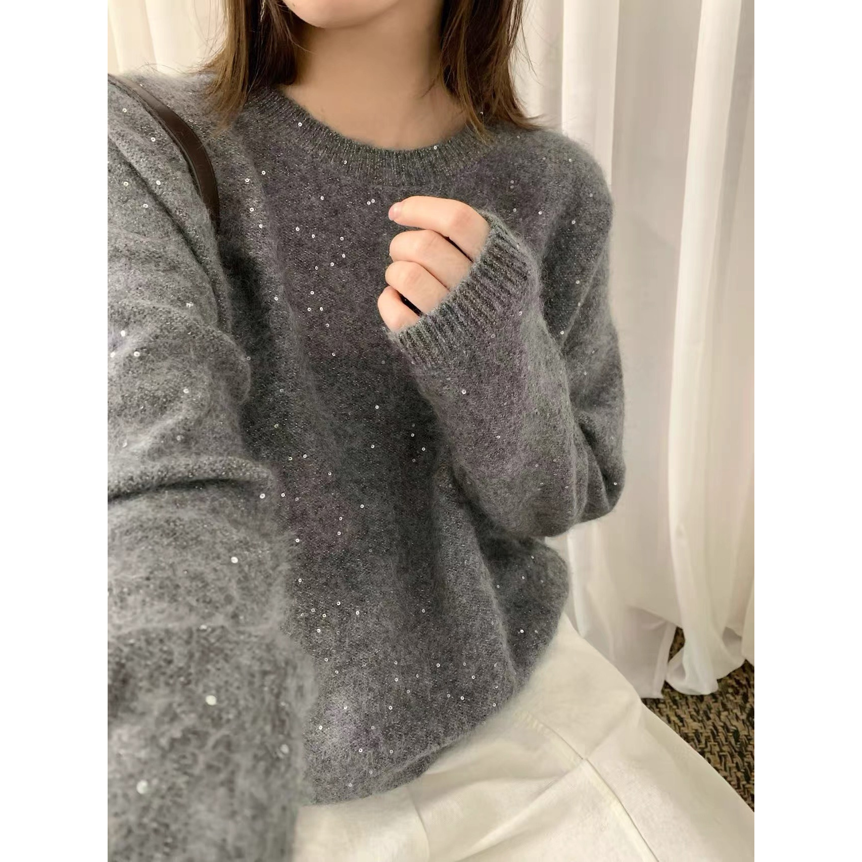 桑蚕丝山羊绒！圆领亲肤满天星软糯毛衣 胸围56 衣长62 25660