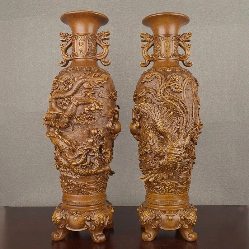 龙凤呈祥一对花瓶摆件新中式客厅玄关办公室装饰品乔迁礼品