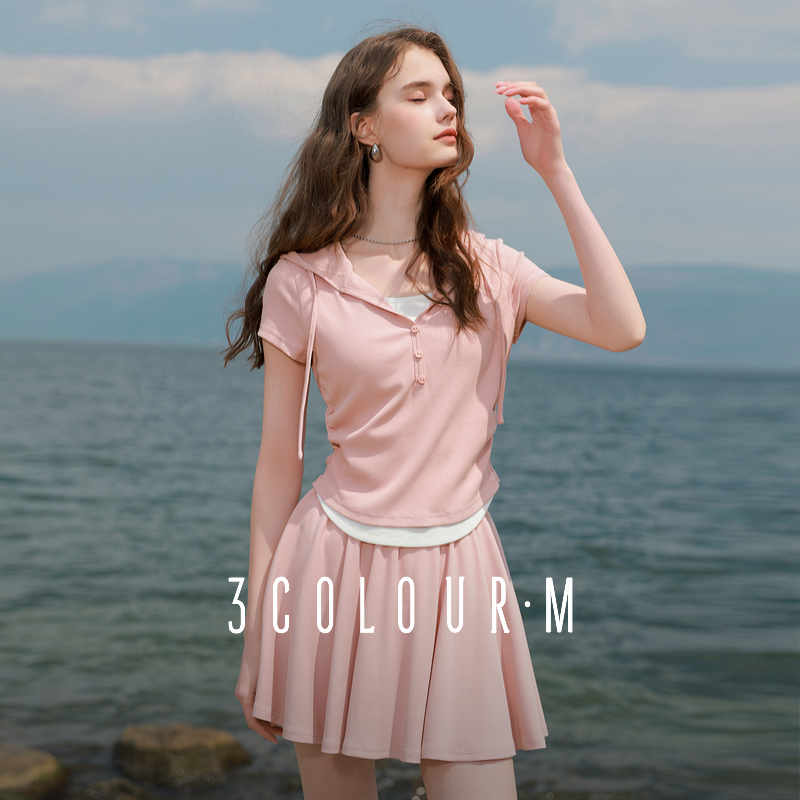 【唐长老专属】三彩2025夏季新款两件套休闲套装抽绳连帽上衣dbx