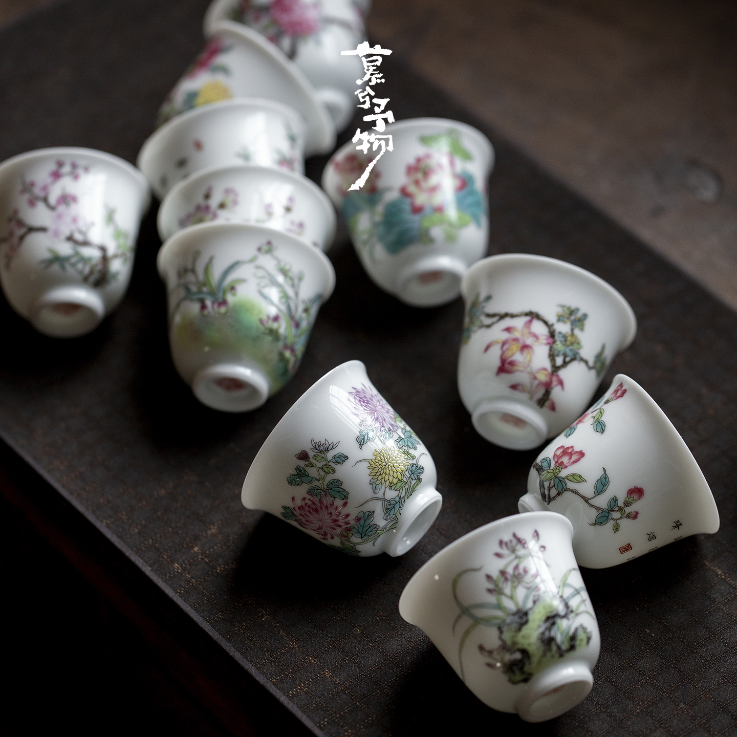 十二花神杯高白泥甜白瓷茶杯功夫茶具高档套装优雅喝茶品茗礼盒装