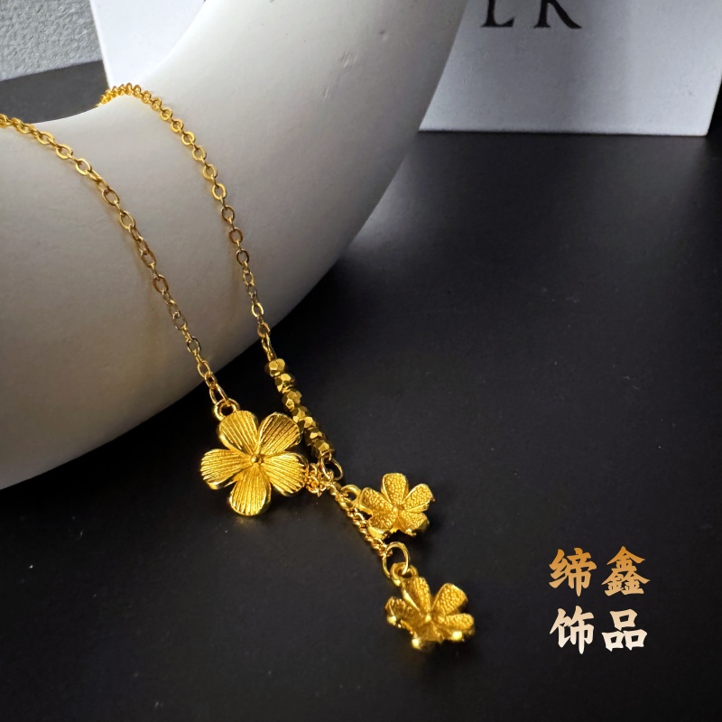 铜合金项链 轻奢色桃花流苏项链甜美精致锁骨链饰品