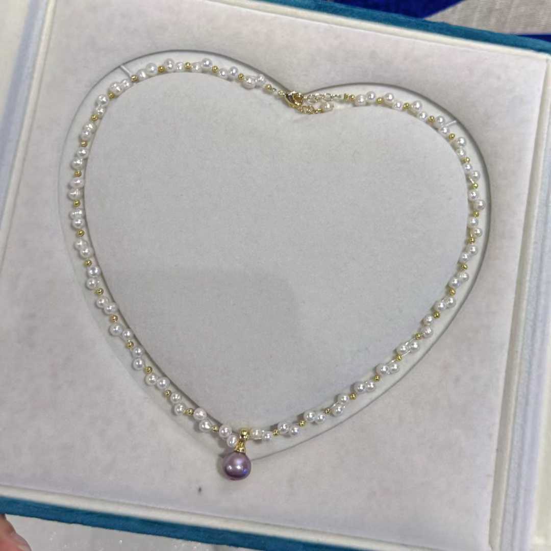 天然淡水珍珠法式复古多层麻花编织锁骨链，3~4mm左右