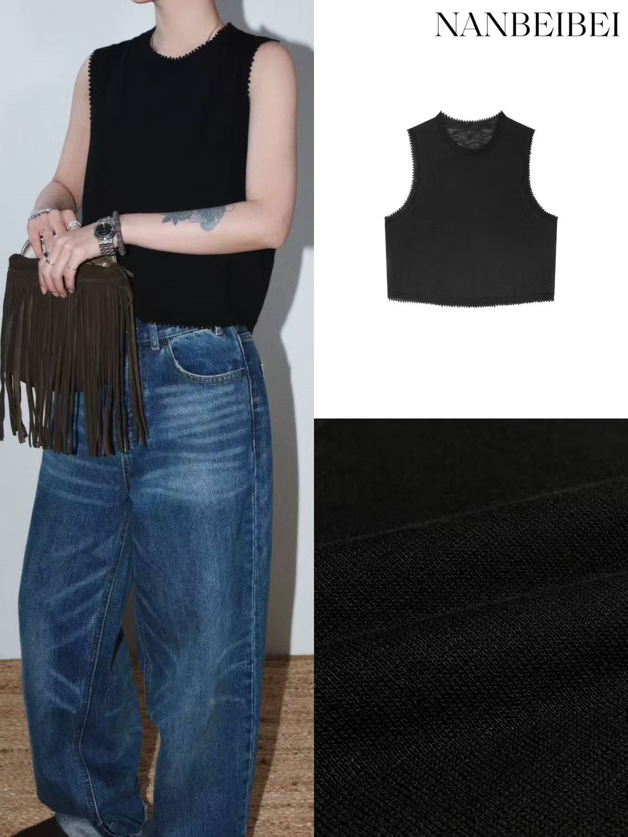  NanBeiBei '狗牙背心' 极简设计款百搭圆领针织背心 0197