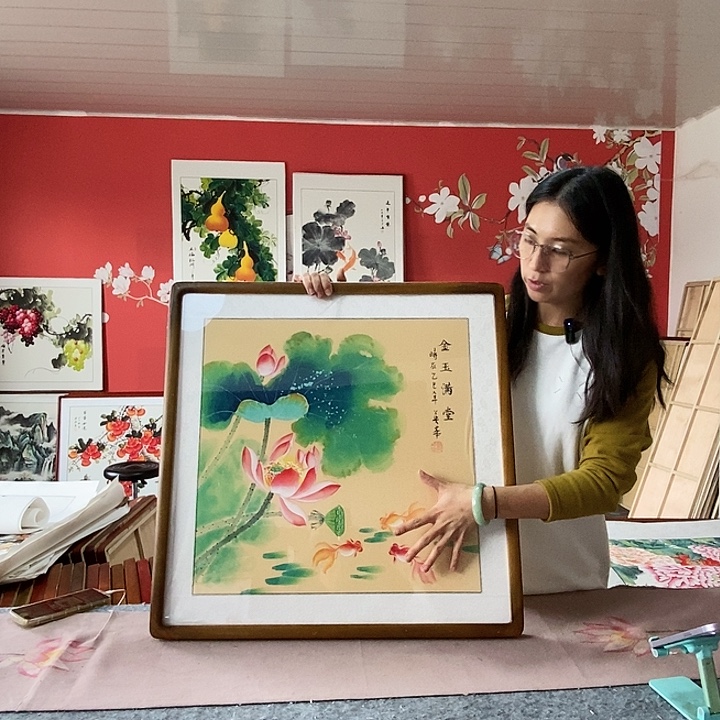 国画手写手绘带框包邮国画作品62✖️62