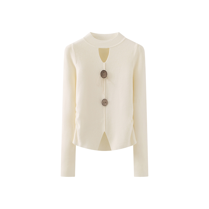 别致小众款！气质高级感~镂空大纽扣腰侧捏褶针织衫毛衣内搭