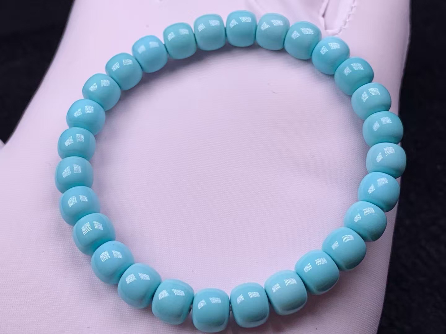 湖北天然原矿绿松石高瓷精品老型手串 料质细腻瓷度一流直径7.3mm