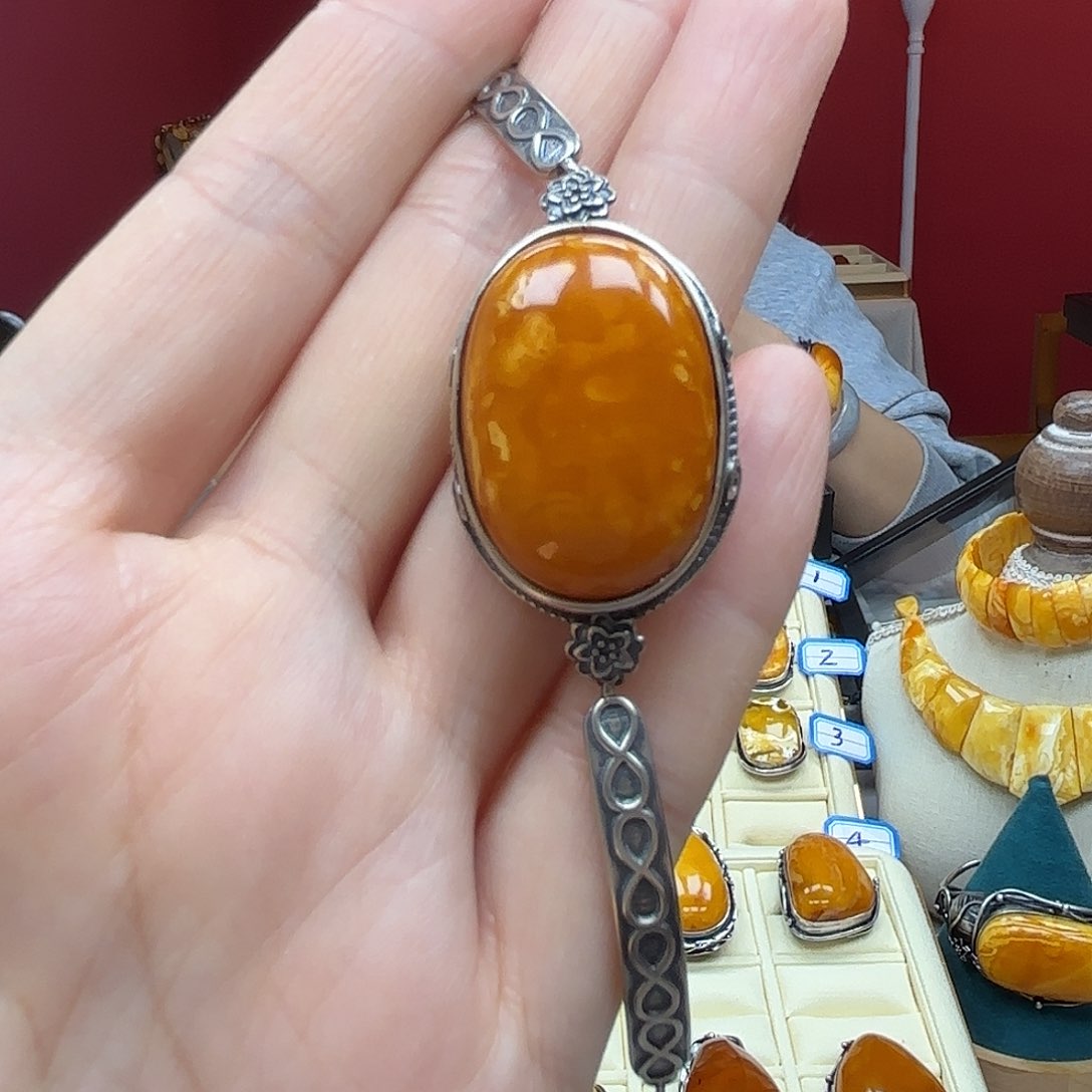 琥珀裸石银S925镶嵌27手镯