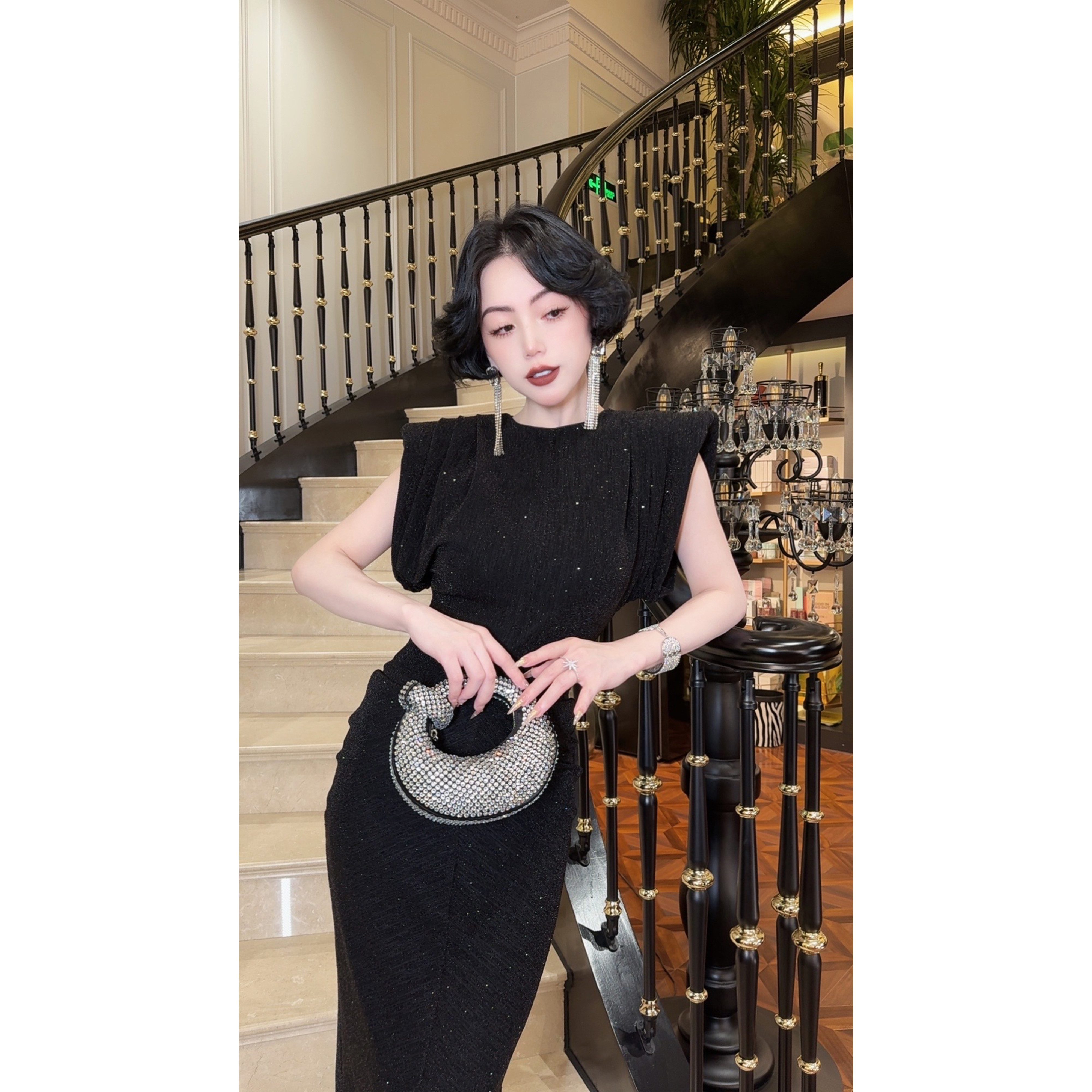 LYXJ【约斯海星空】夏季收腰显瘦时尚气质亲肤烫钻连衣裙11170