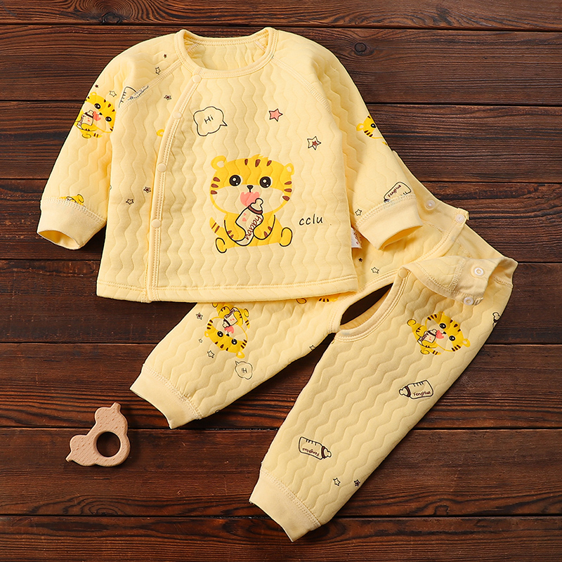 婴儿表里纯棉保暖套装新生儿秋冬季款长袖棉衣男女宝宝加厚开裆裤