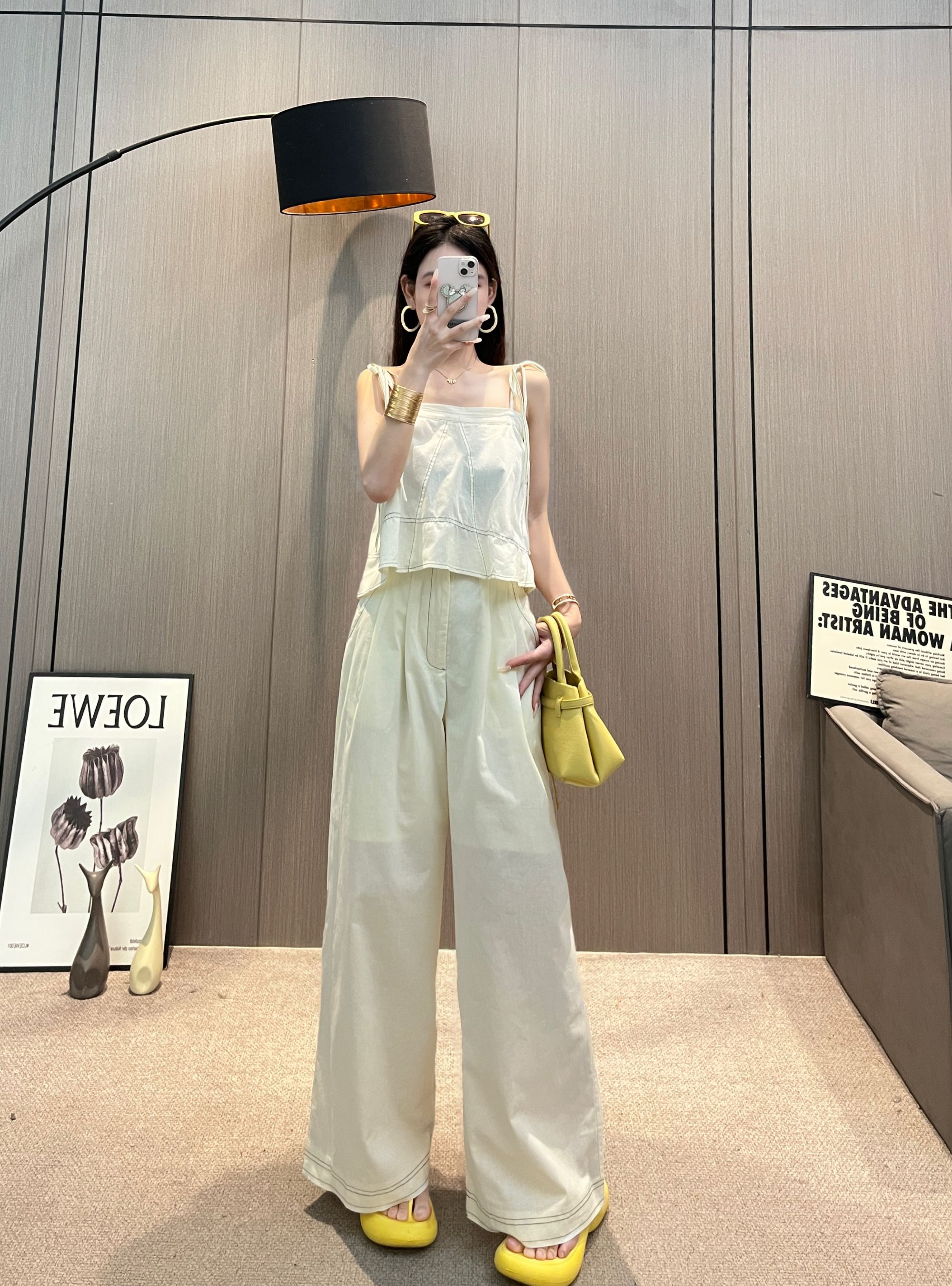 JIAMI【月光奏鸣】夏季绑带短款吊带上衣直筒阔腿裤套装T071