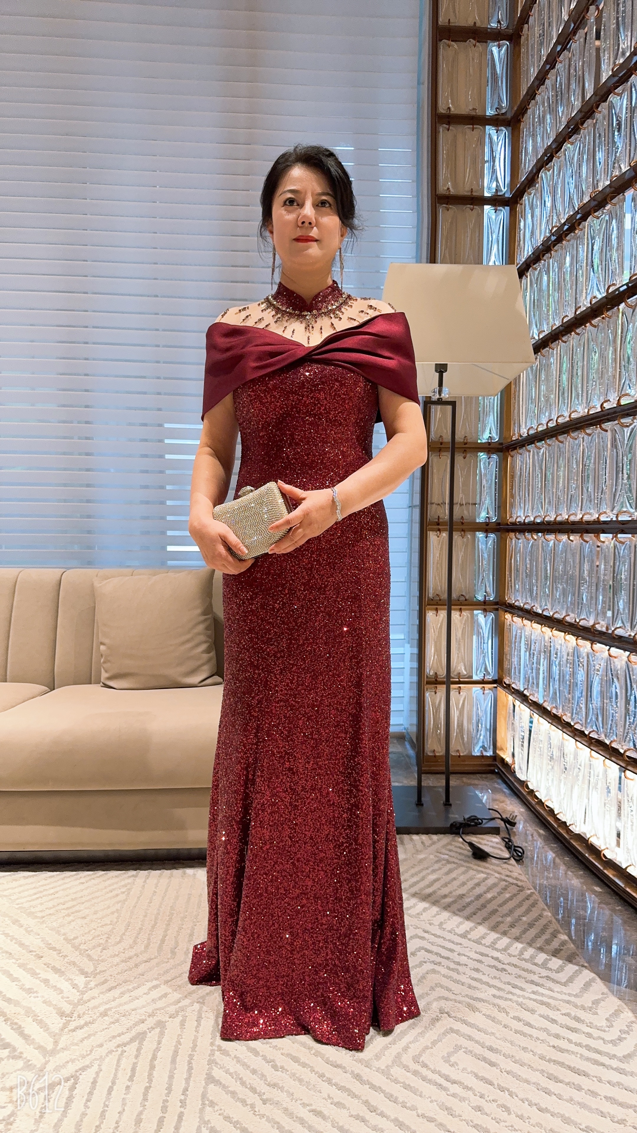 妈妈婚宴礼服酒红色喜婆婆装亮片裙婚纱显瘦宴会鱼尾裙新娘礼服