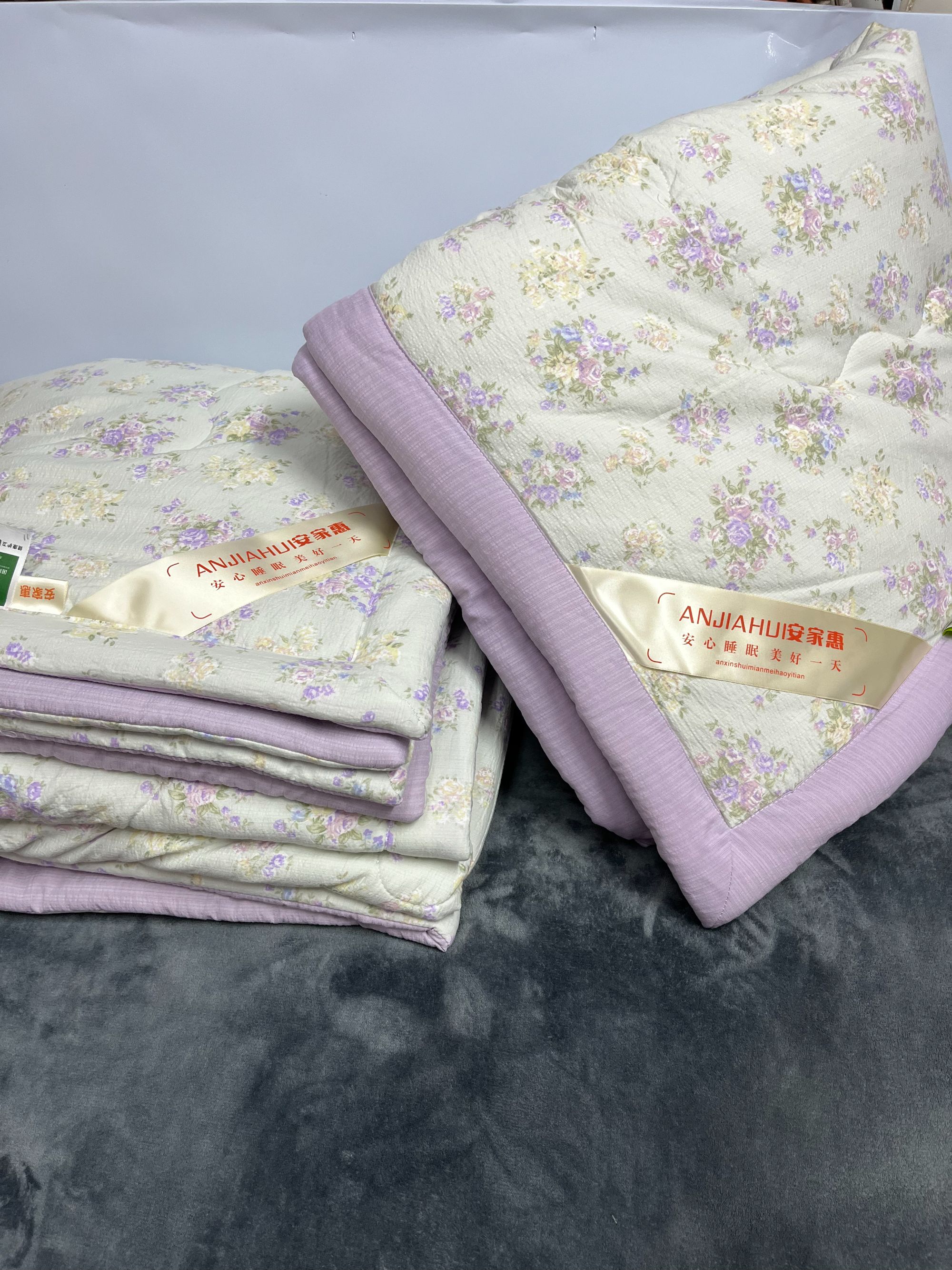 紫藤花木棉加厚夏被200*230cm双人空调被可机洗厚夏凉被3.5-4斤