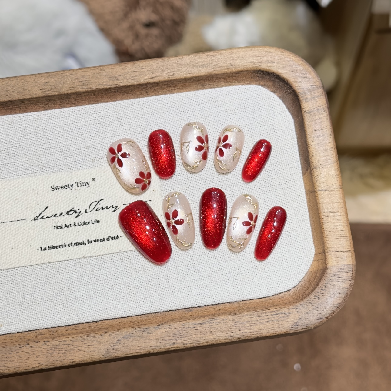 【枫】设计师定制纯手工穿戴甲气质穿戴-纯手绘精致花花超显白调色