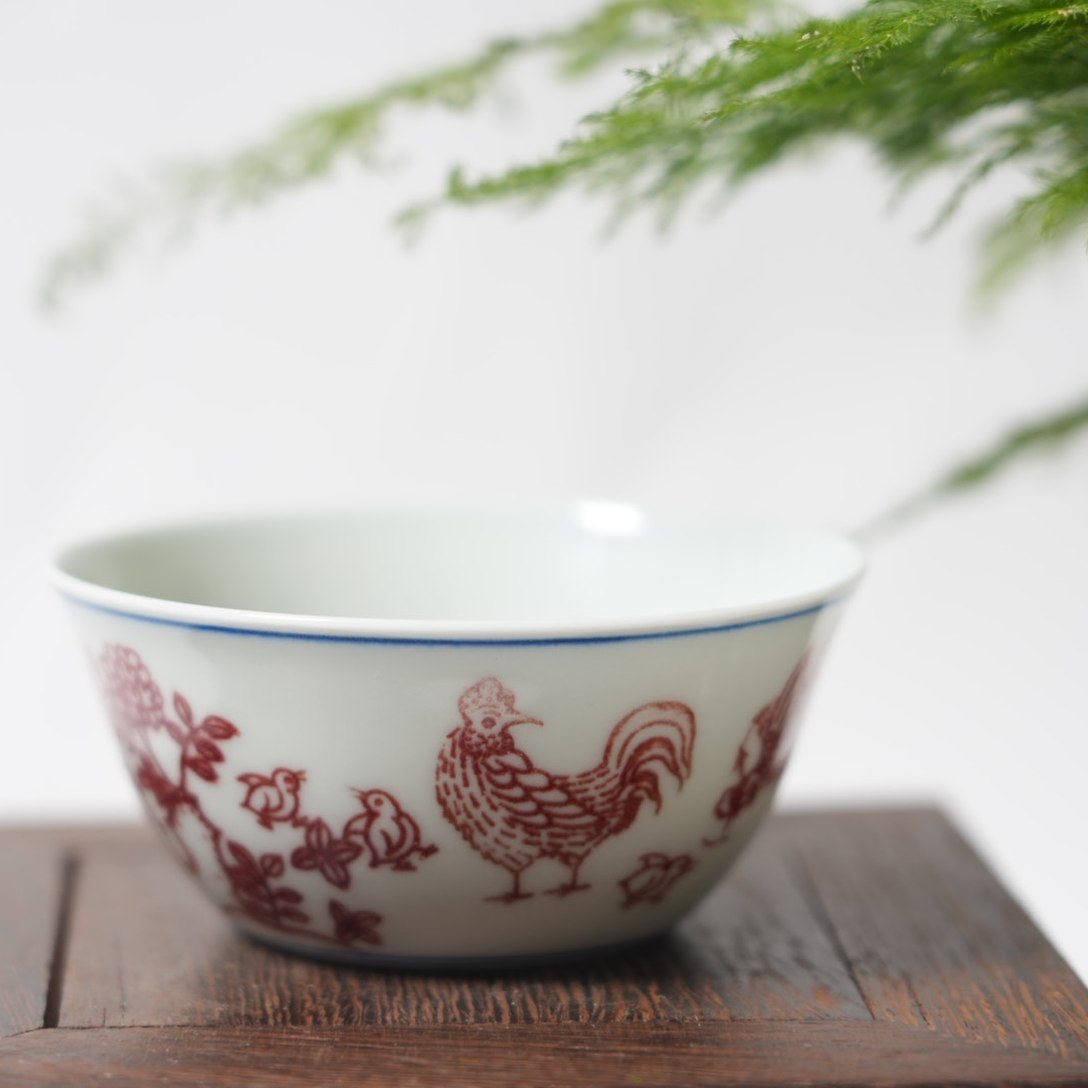 景德镇陶瓷-古县衙全红釉里红鸡缸杯