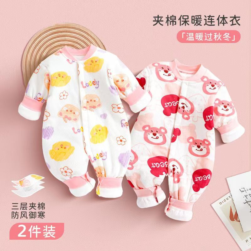 Disney/迪士尼宝宝春秋季40G薄棉连体婴儿保暖爬服三层加厚连体衣