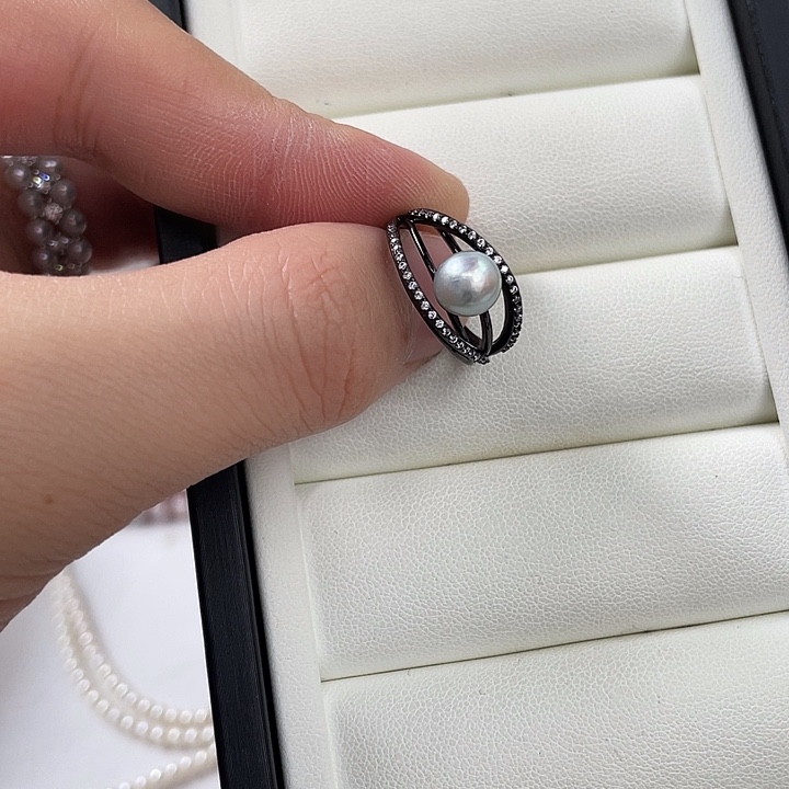 戒指海水珍珠银S925镶嵌