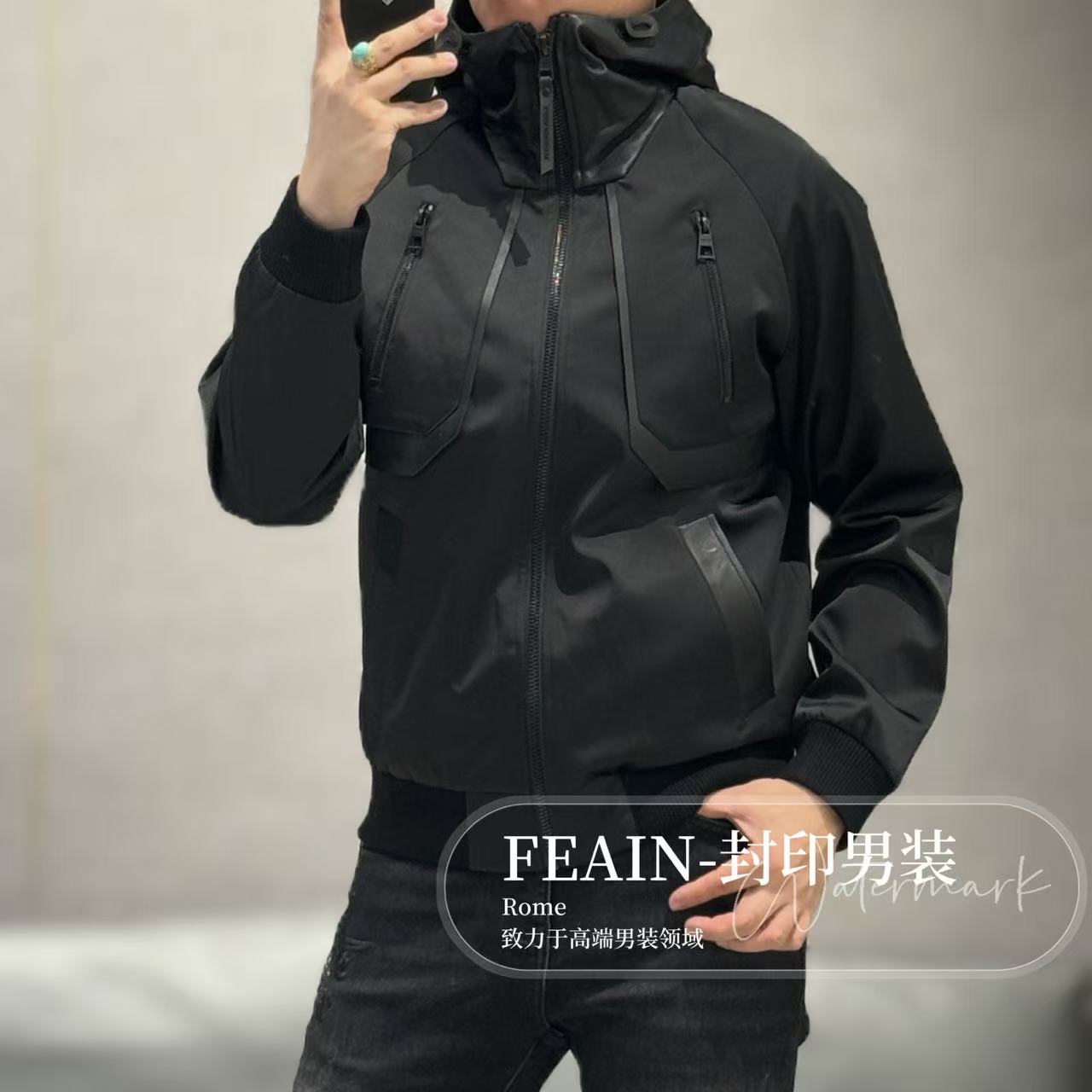 【绵羊皮拼接】高端男士三防定制立体拼真皮加棉夹克88758