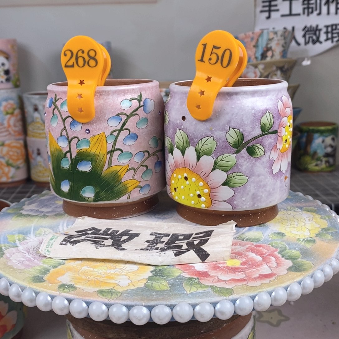 紫砂花盆红陶手绘花盆