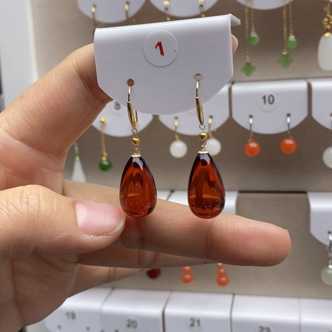 血珀18K金镶嵌耳饰用****7