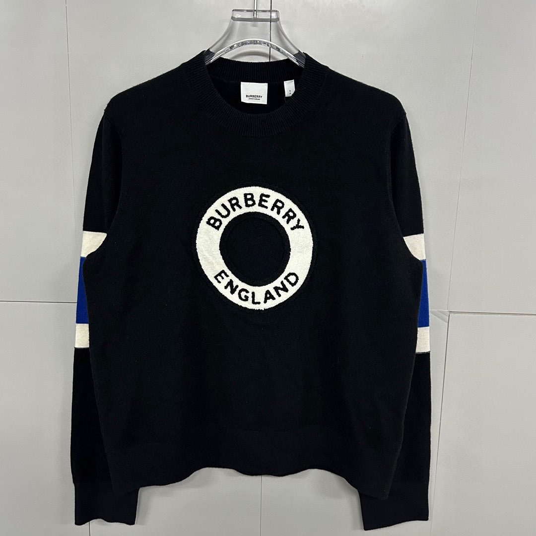 全新未使用 BURBERRY/博柏利 徽标撞色嵌花针织毛衣 M码 D19498