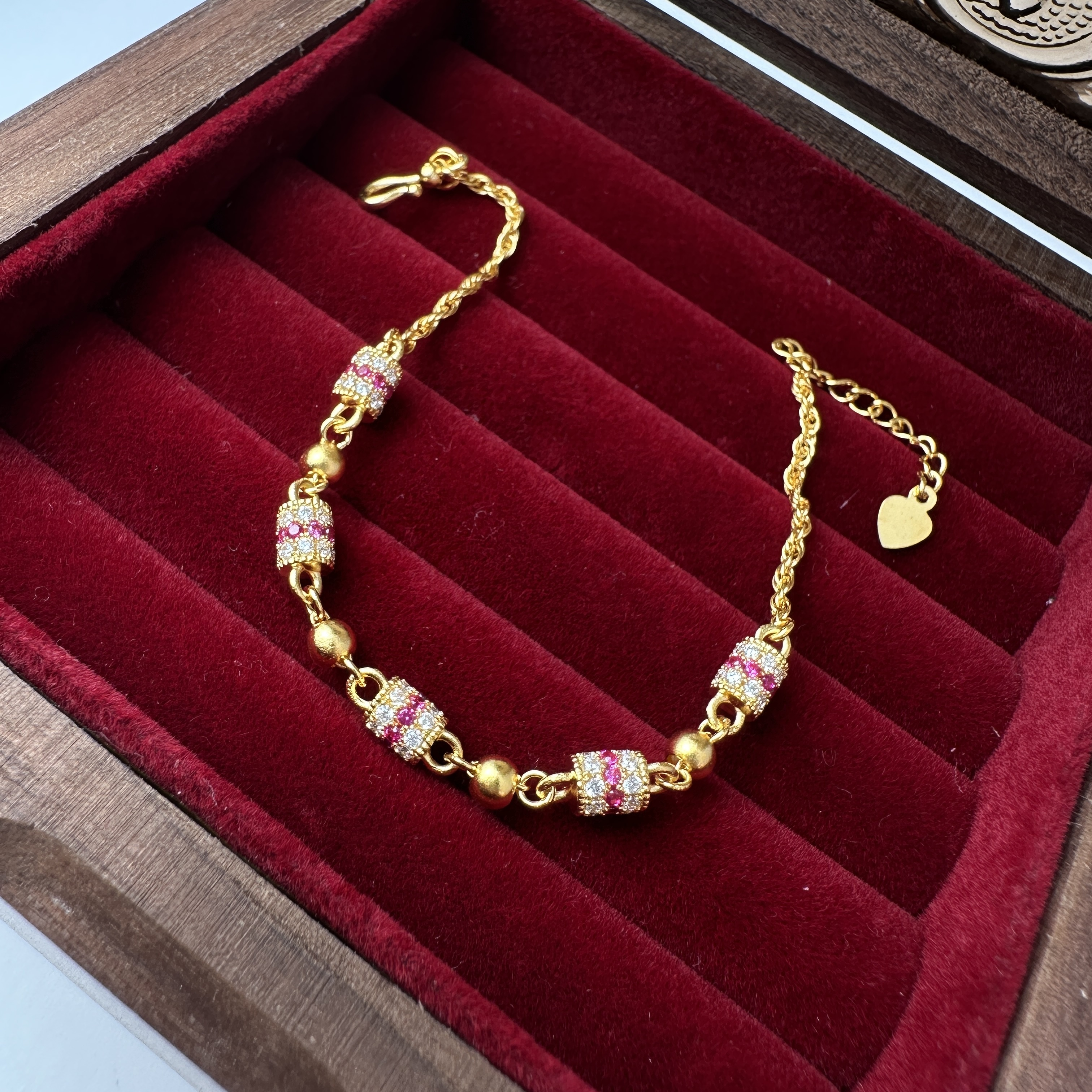 足银手链 999镶钻三排筒珠手链复古风时尚轻奢气质百搭送女友