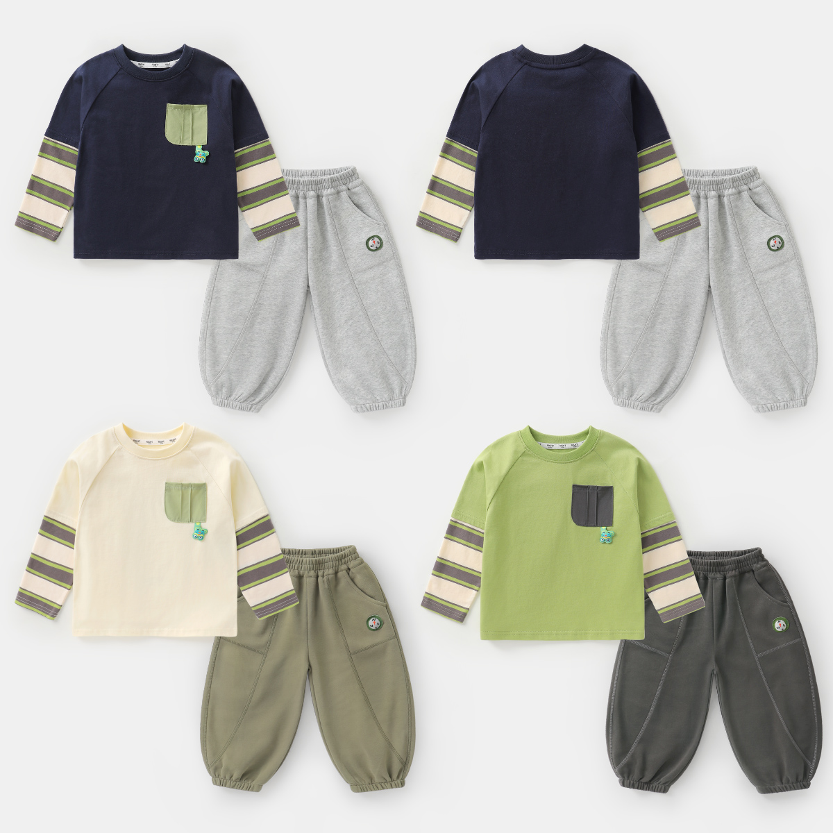 套装休闲春秋休闲风长袖长裤男男宝童装男童常规款条纹UZN235