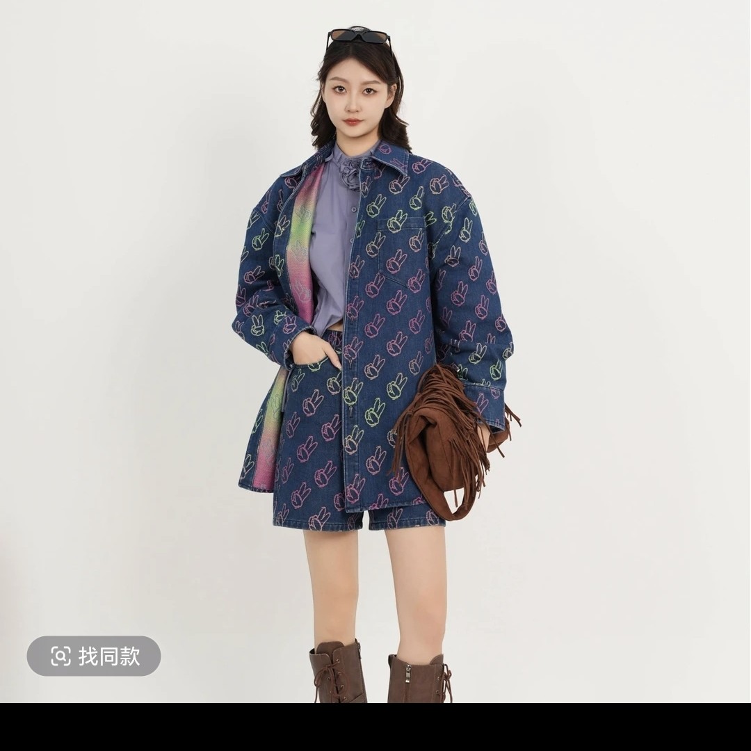GIRDEAR/哥弟街头风提花朋克风薄款短裤碎花牛仔复古丹宁风110003