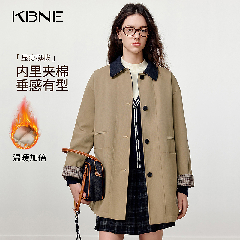 KBNE棉服女款爆款2025新款秋冬保暖百搭巴恩风琥珀流光风夹棉外套