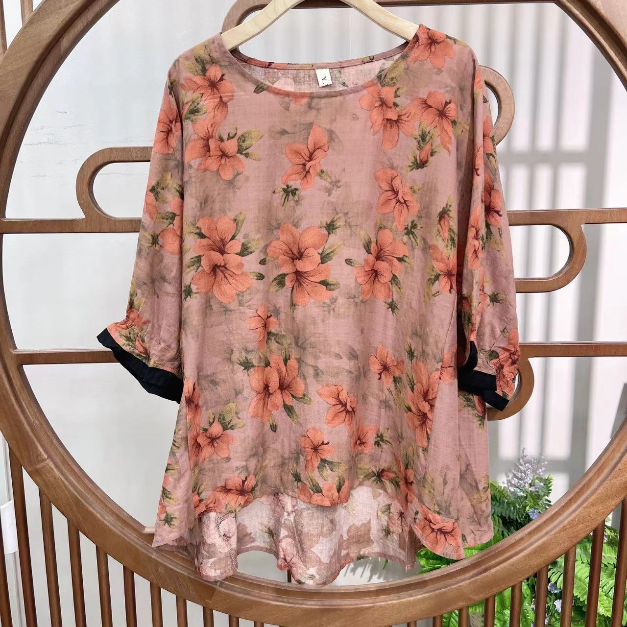 3698新款春夏时尚优雅减龄T恤小衫QZ