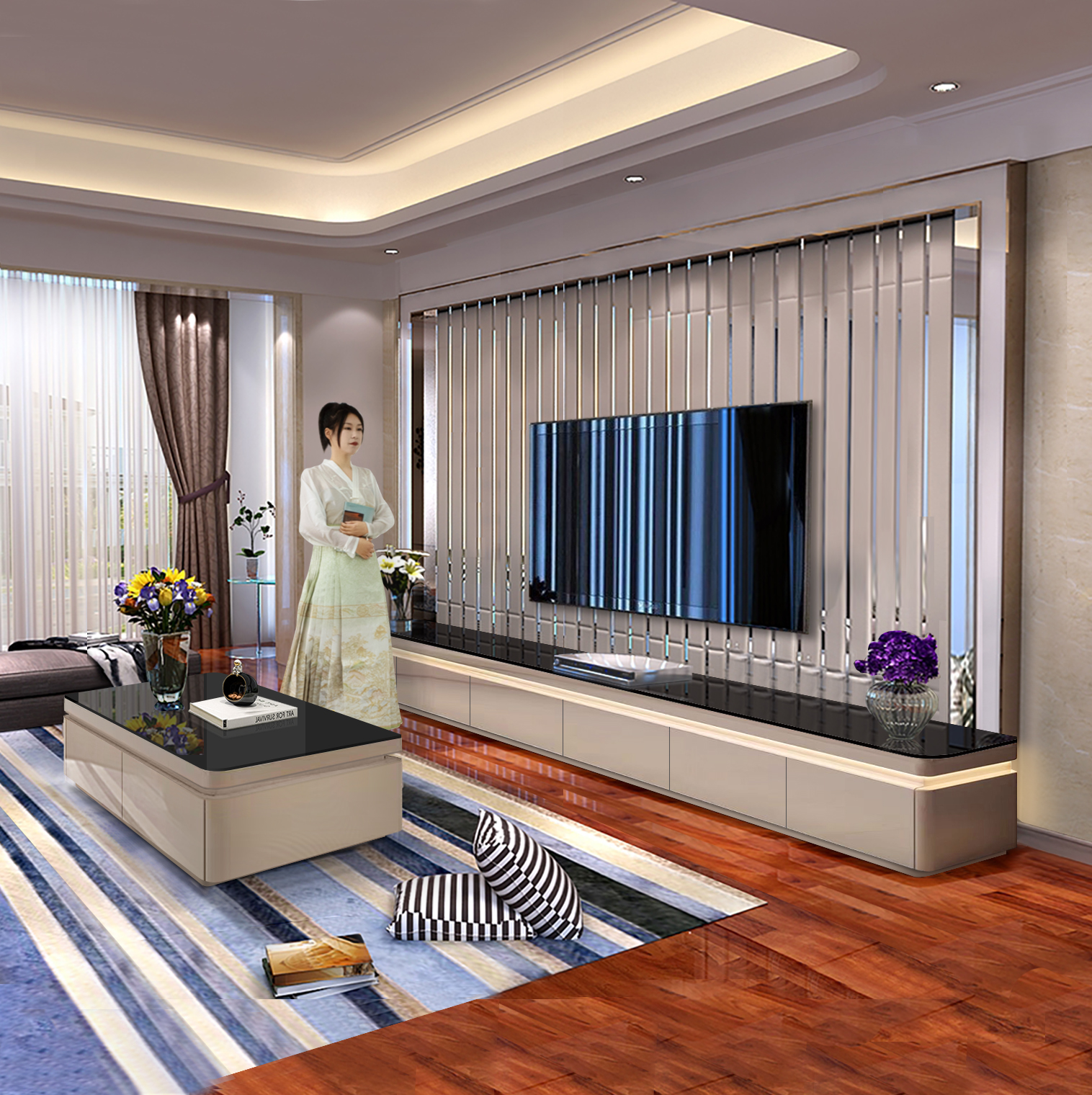 落地电视柜现代简约轻奢高级感茶几组合客厅家用新款电视柜地台柜