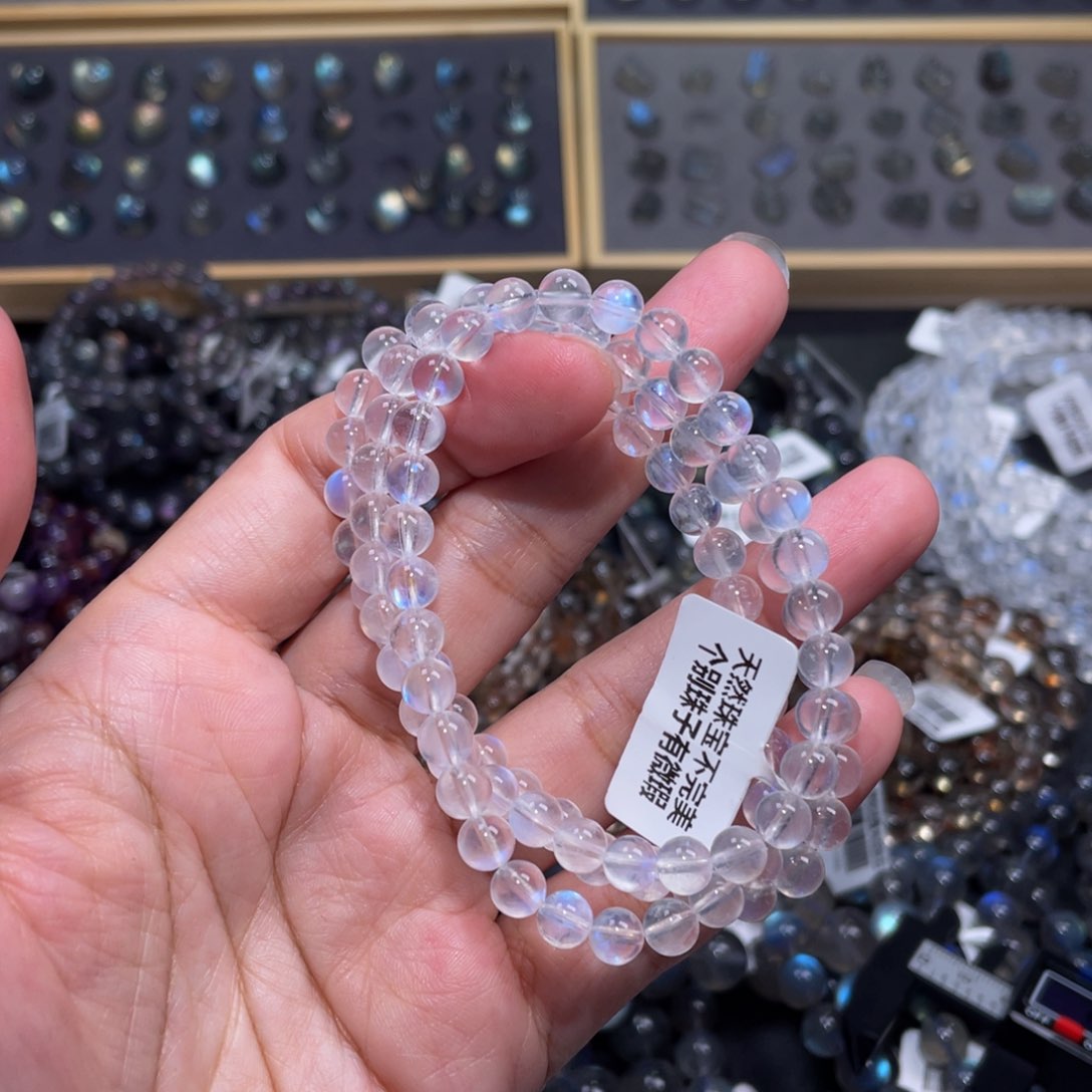 月光石手链未镶嵌-***°蓝月光多圈手链5.8m