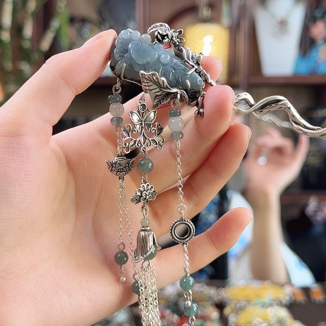 翡翠银S925镶嵌发饰