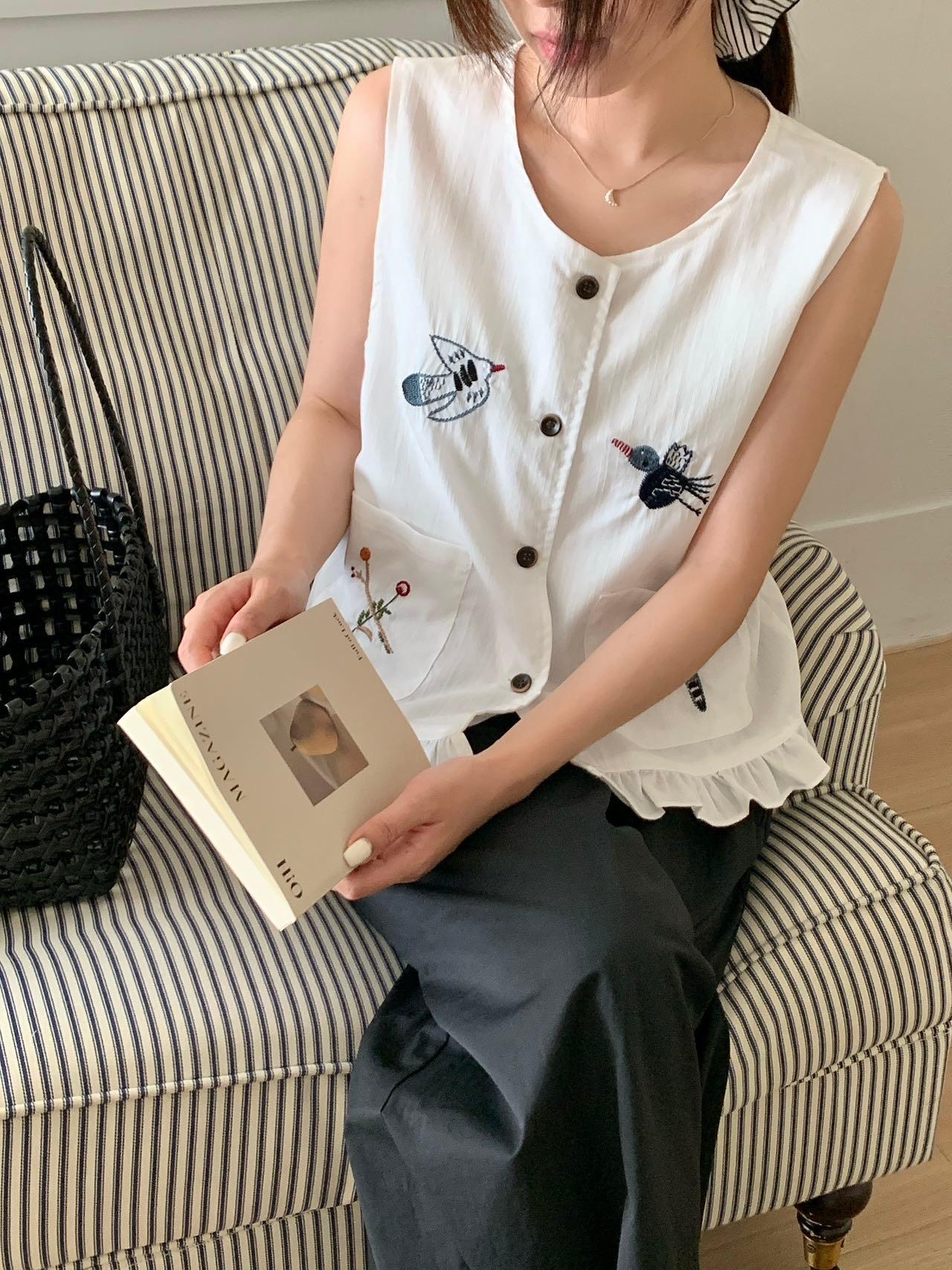 夏季新款刺绣花边衬衫672