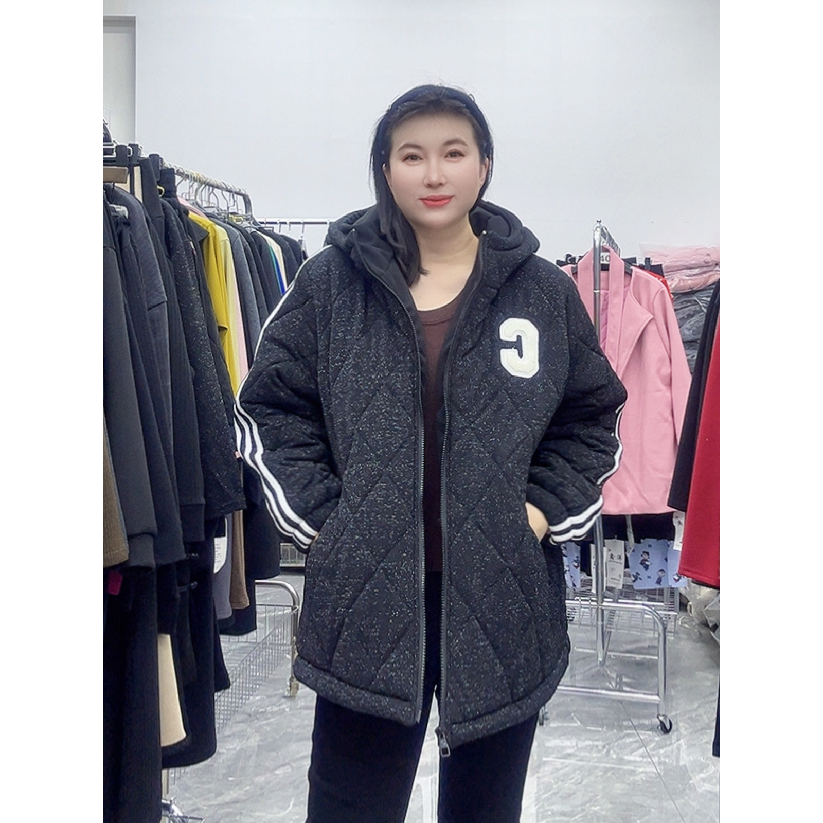 【胡小肥】12大码棉服3045-2加厚保暖冬季新款宽松连帽休闲百搭棉袄