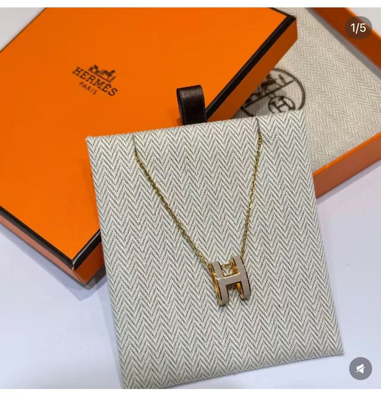 95新 Hermes/爱马仕 奶茶色珐琅pop项链 全套  12512312