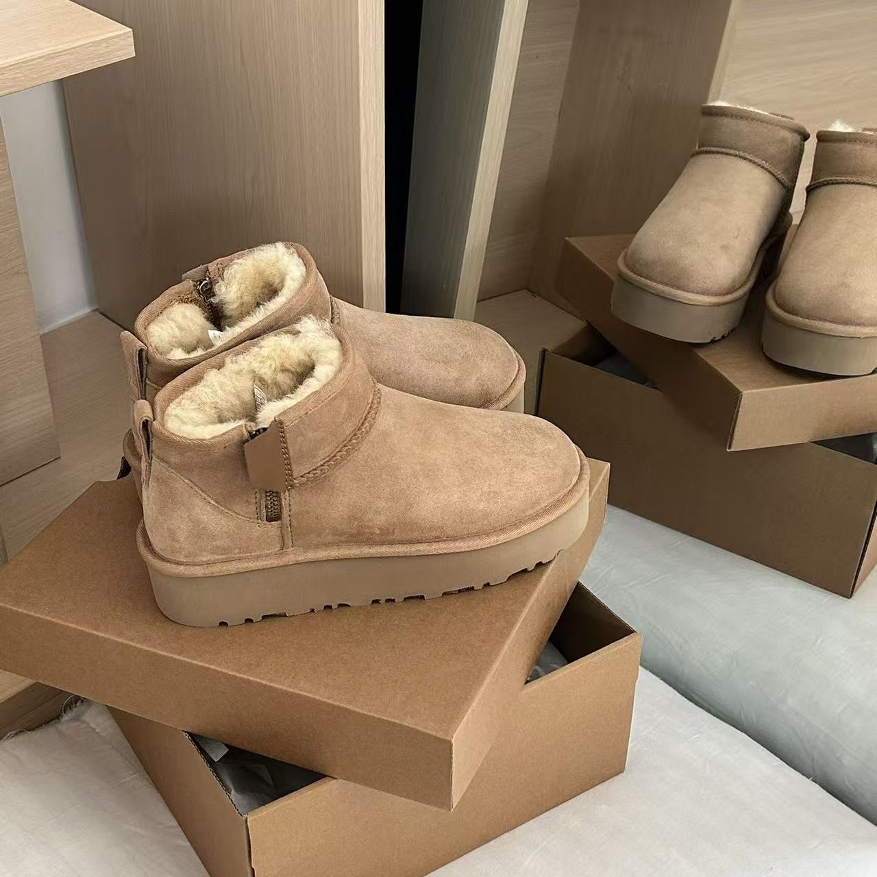 【厚底小皮标雪地靴】桑坡皮毛一体雪地靴时尚保暖厚底增高雪地靴