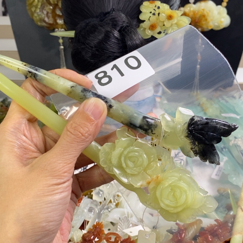 【闪购商品】岫玉发饰合金月**花