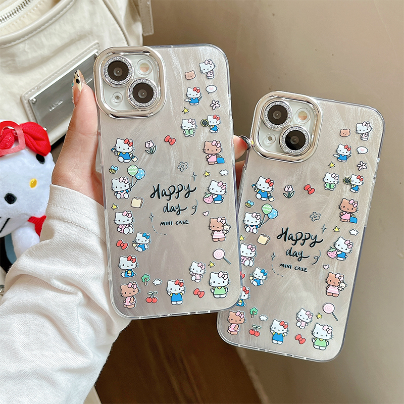 电镀羽纱 小众kt猫适用苹果16promax手机壳iPhone15新款14/13