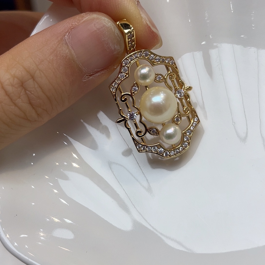 吊坠(不含链)银S925镶嵌海水珍珠