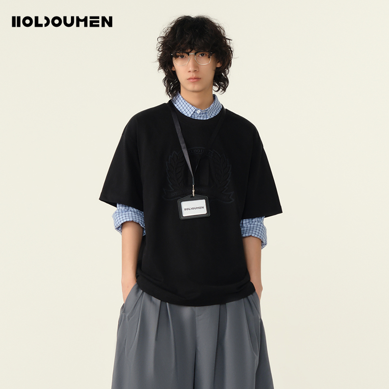 Holdoumen25夏季日常系列学院风贴布绣T恤