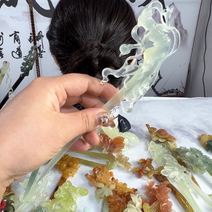 定制蛇纹石玉焱*毛货发饰