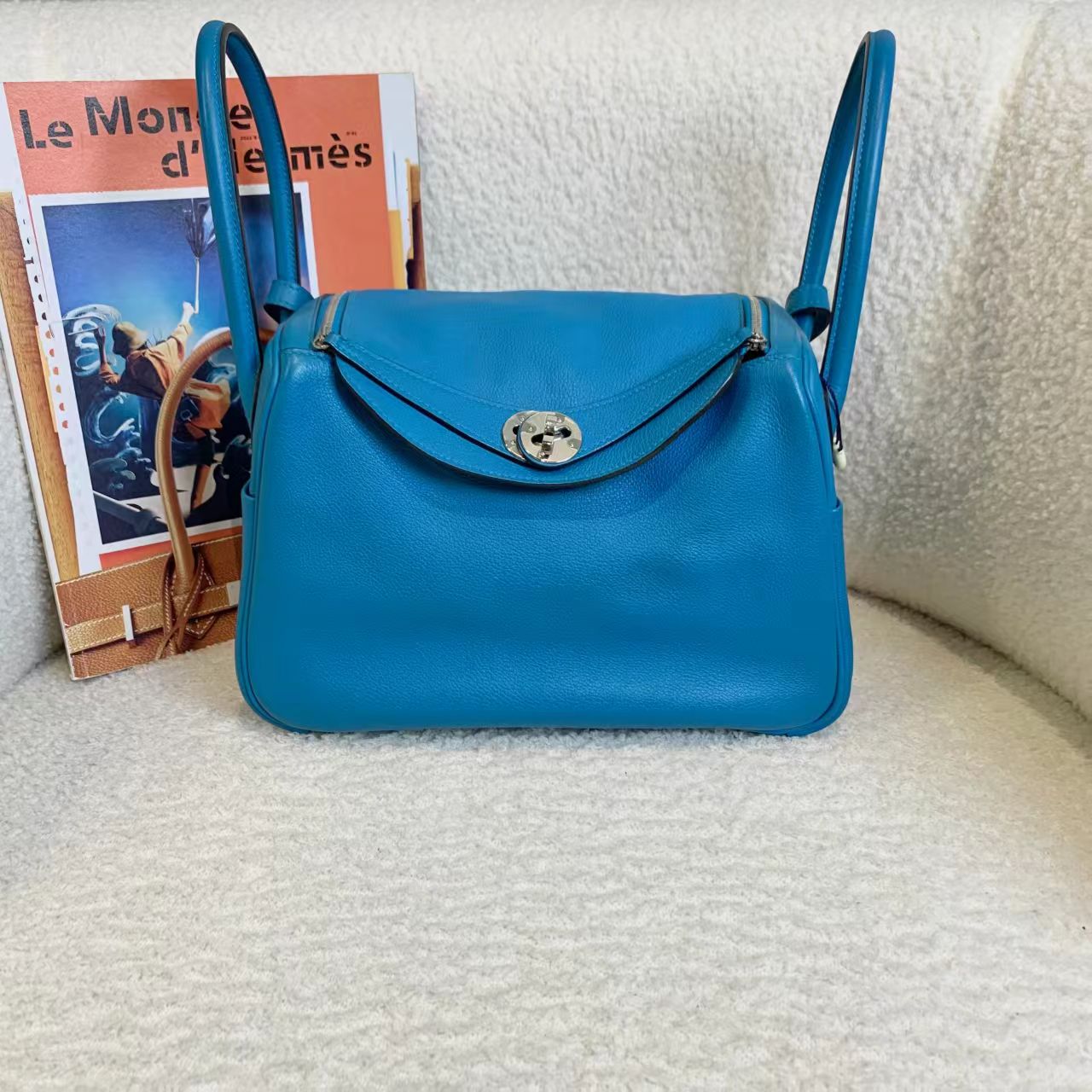 99新 Hermes/爱马仕 壹臻/蓝色银扣lindy26 A刻 tc斜挎包17033212