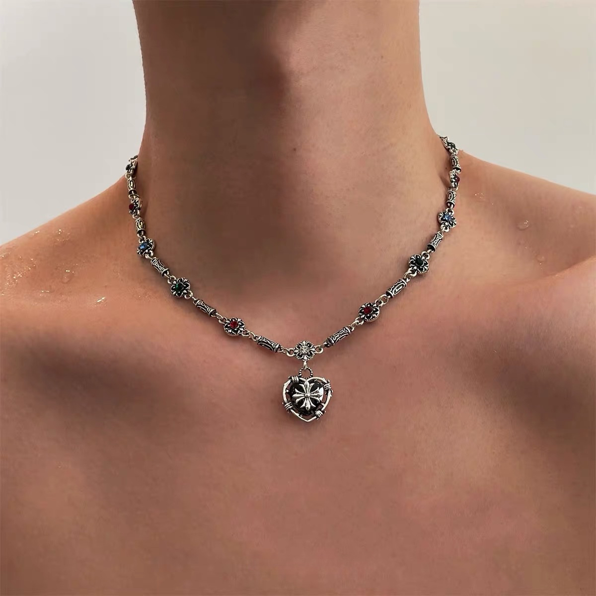 钛钢莫桑石项链 李馨儿【梵克项链 】时尚小众个性设计感设计感