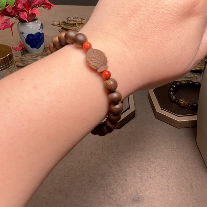 沉香手串越南芽庄白棋楠08➕鱼沉香木雕