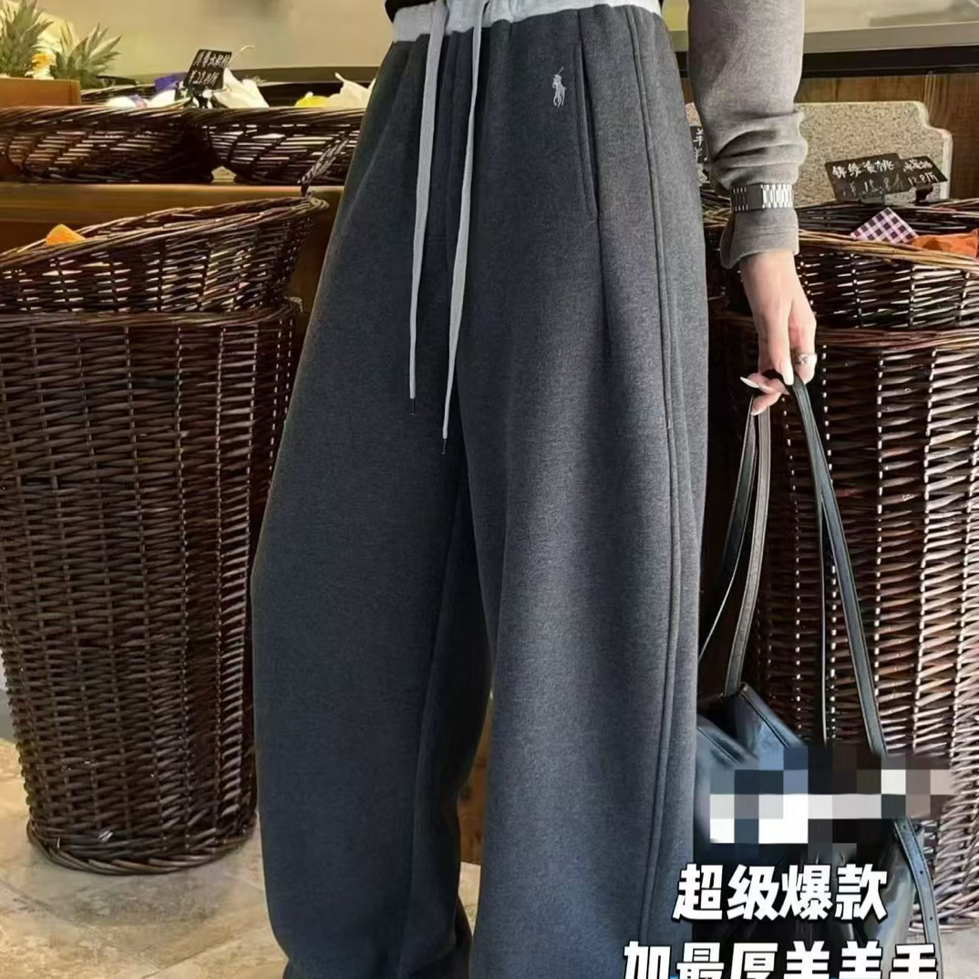 冬季新款弯刀显瘦高腰加绒加厚休闲裤女宽松保暖百搭
