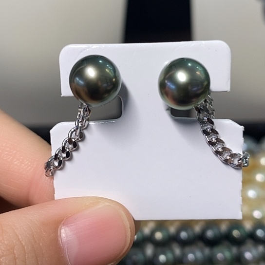 海水珍珠耳饰银S925镶嵌9-10