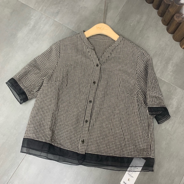 139#原创色织亚麻格子衬衫拼接减龄开衫上衣