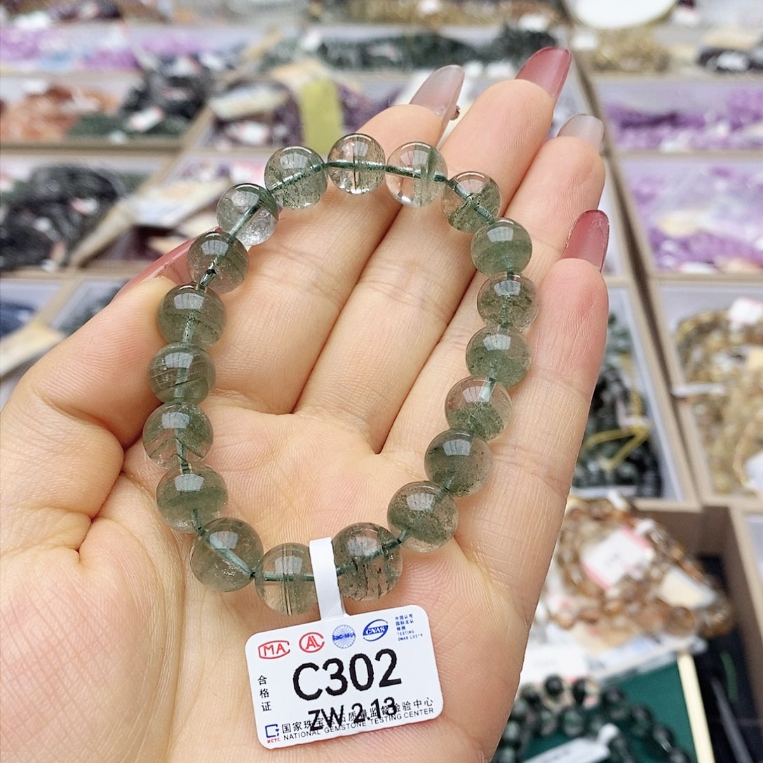 水晶手链未镶嵌琳*C302绿幽灵千层10m