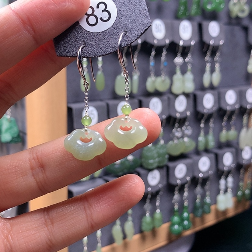 【闪购商品】和田玉耳饰银S925镶嵌