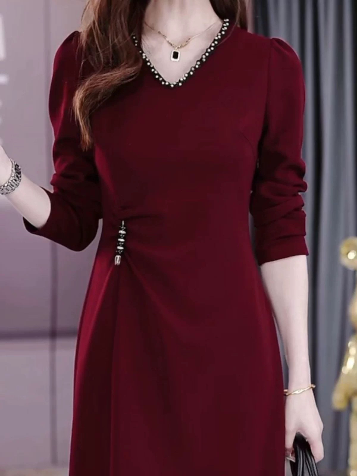 A0425默认微瑕春秋新款高端气质奢华连衣裙